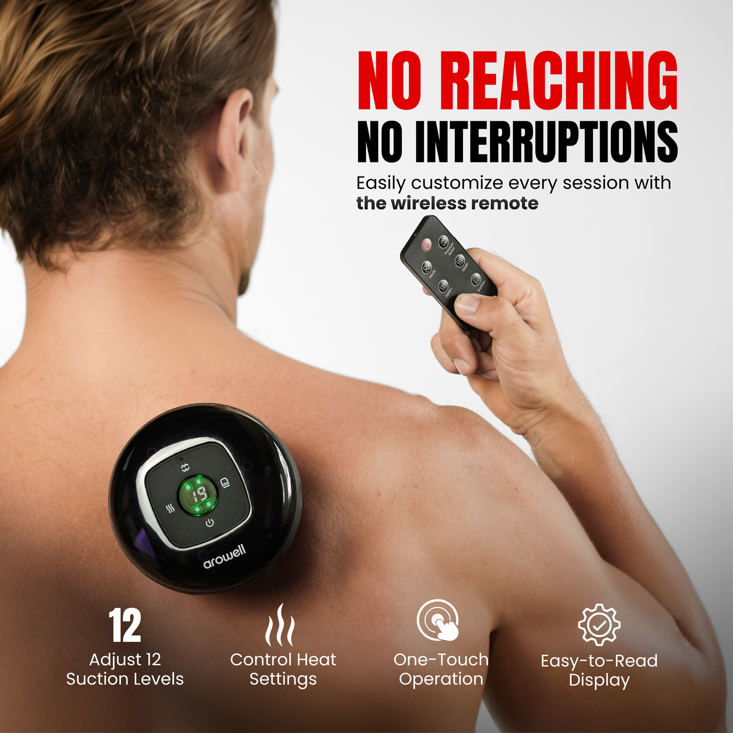 AROWELL Smart Cupping Therapy Massager with Red Light Heat, 12 Levels